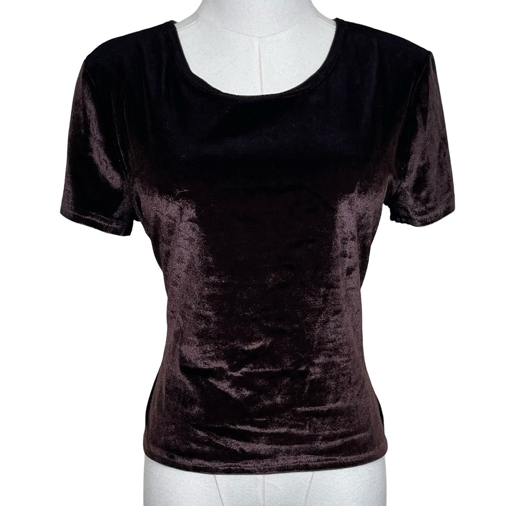 Vintage Aqua Blues Velvet Crop Top Womens L Chocolate Brown 90s‎ Made in USA
